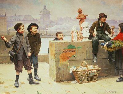 Young Pedlars on the Pont Des Arts, Paris by Paul Charles Chocarne Moreau